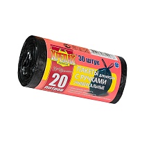 Мешки для мусора 20 л, с ручками, черные, в рулоне 30 шт., ПНД, 10 мкм, 550х440 мм, Крепак, 4607075710276 в Муроме