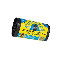 Мешки для мусора 20 л, с ушками, черные, в рулоне 30 шт., ПНД, 10 мкм, 550х440 мм, Крепакоф, 4607075710405 в Муроме