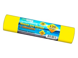 Мешки для мусора 120 л, с завязками, желтые, в рулоне 10 шт., ПНД, 15 мкм, 800х750 мм, VIP, Z12010yel в Муроме