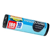 Мешки для мусора 180 л, с ушками, черные, в рулоне 10 шт., ПНД, 20 мкм, 1150х800 мм, Крепак, 4607075710498 в Муроме
