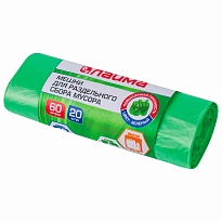 Мешки для мусора 60 л, зеленые, в рулоне 20 шт., ПНД, 10 мкм, 680х580 мм, LAIMA, 606704 в Муроме