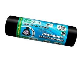 Мешки для мусора 220 л, черные, в рулоне 10 шт., ПВД, 45 мкм, 1250х930 мм, PREMIUM+, 2201068 в Муроме