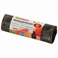 Мешки для мусора 60 л, черные, в рулоне 20 шт., ПНД, 5 мкм, 650х570 мм, Любаша, 605331 в Муроме
