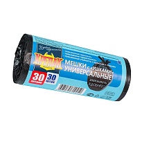 Мешки для мусора 30 л, с ушками, черные, в рулоне 30 шт., ПНД, 9 мкм, 600х500 мм, Крепак, 4607075710450 в Муроме