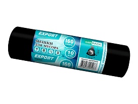 Мешки для мусора 160 л, ароматизированные, черные, в рулоне 10 шт., ПВД, 80 мкм, 1100х930 мм, EXPORT, exp16010142 в Муроме