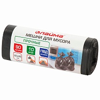Мешки для мусора 90 л, черные, в рулоне 10 шт., ПВД, 25 мкм, 950х600 мм, LAIMA, 605332 в Муроме