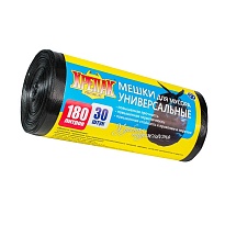 Мешки для мусора 180 л, черные, в рулоне 30 шт., ПНД, 20 мкм, 1150х800 мм, Крепак, 4607075710139 в Муроме