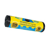 Мешки для мусора 120 л, с ушками, черные, в рулоне 10 шт., ПНД, 13 мкм, 1050х680 мм, Крепакоф, 4607075710252 в Муроме