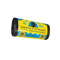 Мешки для мусора 30 л, с ручками, черные, в рулоне 30 шт., ПНД, 9 мкм, 620х480 мм, Крепакоф, 4607075710665 в Муроме
