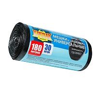 Мешки для мусора 180 л, с ушками, черные, в рулоне 30 шт., ПНД, 20 мкм, 1150х800 мм, Крепак, 4607075710399 в Муроме