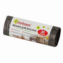 Мешки для мусора 30 л, черные, в рулоне 20 шт., ПНД, 5 мкм, 550х470 мм, Любаша эконом, 605329 в Муроме