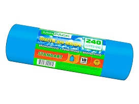 Мешки для мусора 240 л, ароматизированные, синие, в рулоне 10 шт., ПВД 30 мкм, 1300х930 мм, STANDART, 24010661 в Муроме