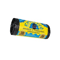 Мешки для мусора 30 л, с ушками, черные, в рулоне 30 шт., ПНД, 8 мкм, 580х460 мм, Крепакоф, 4607075710412 в Муроме