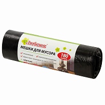 Мешки для мусора 180 л, черные, в рулоне 10 шт., ПВД, 24 мкм, 1060х800 мм, Любаша, 605336 в Муроме